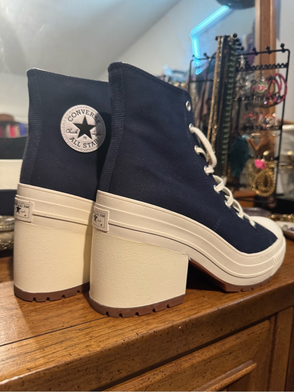 Converse Navy Platform Heel High-Top Sneakers